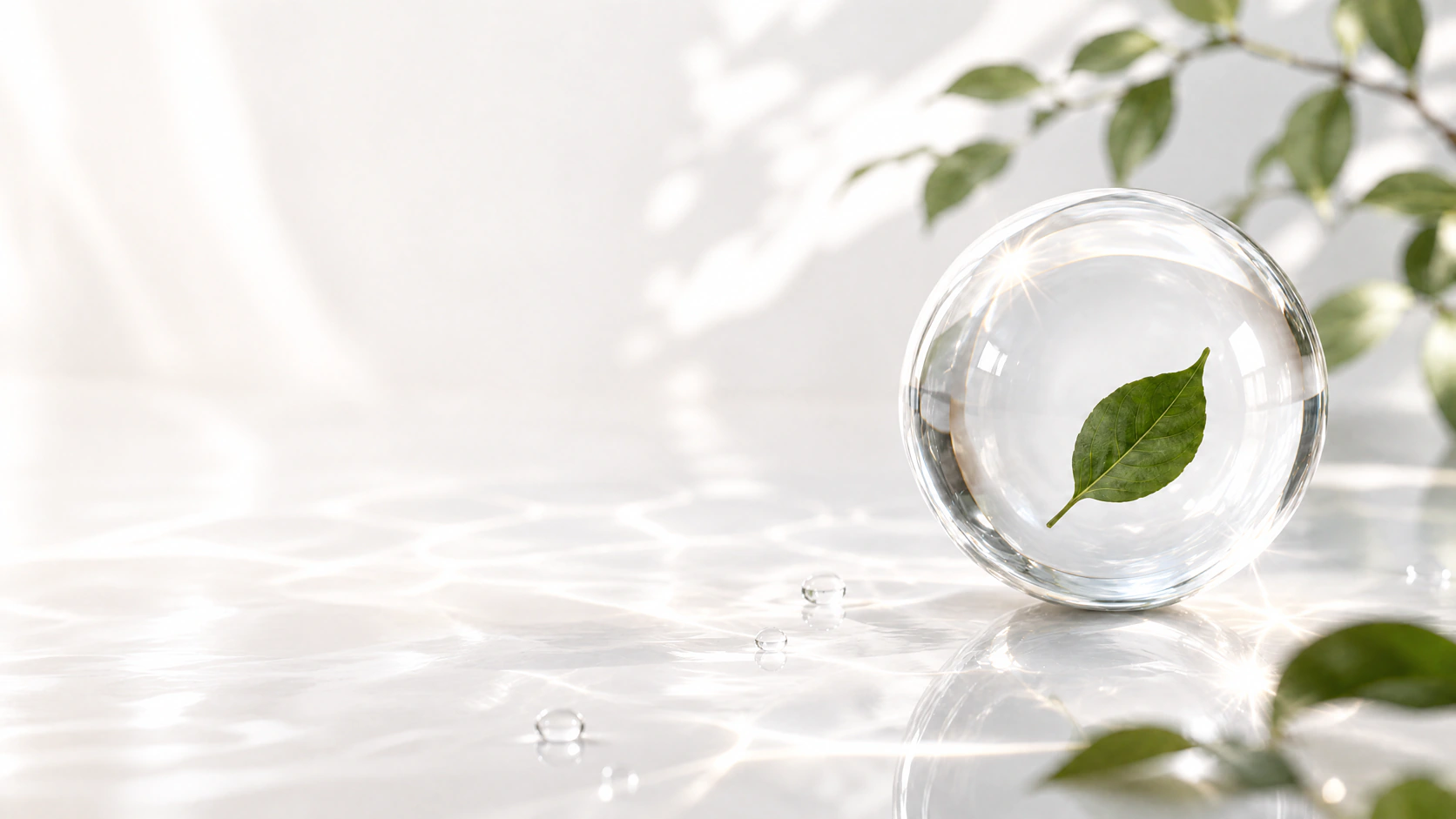 NATRA glass sphere with a botanical leaf